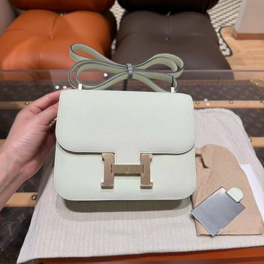 全新未使用 Hermes/爱马仕 康康19/气泡绿/金扣/E皮/B刻