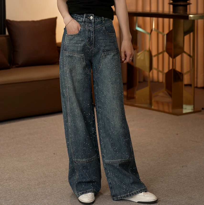 【礼礼李】 2025 春夏新款 纯色垂感烫钻 阔腿显瘦长裤 3006