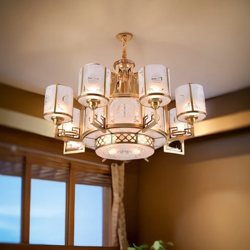 全铜新中式复古国风家用简约大气禅意餐厅书房美式创意吊灯别墅