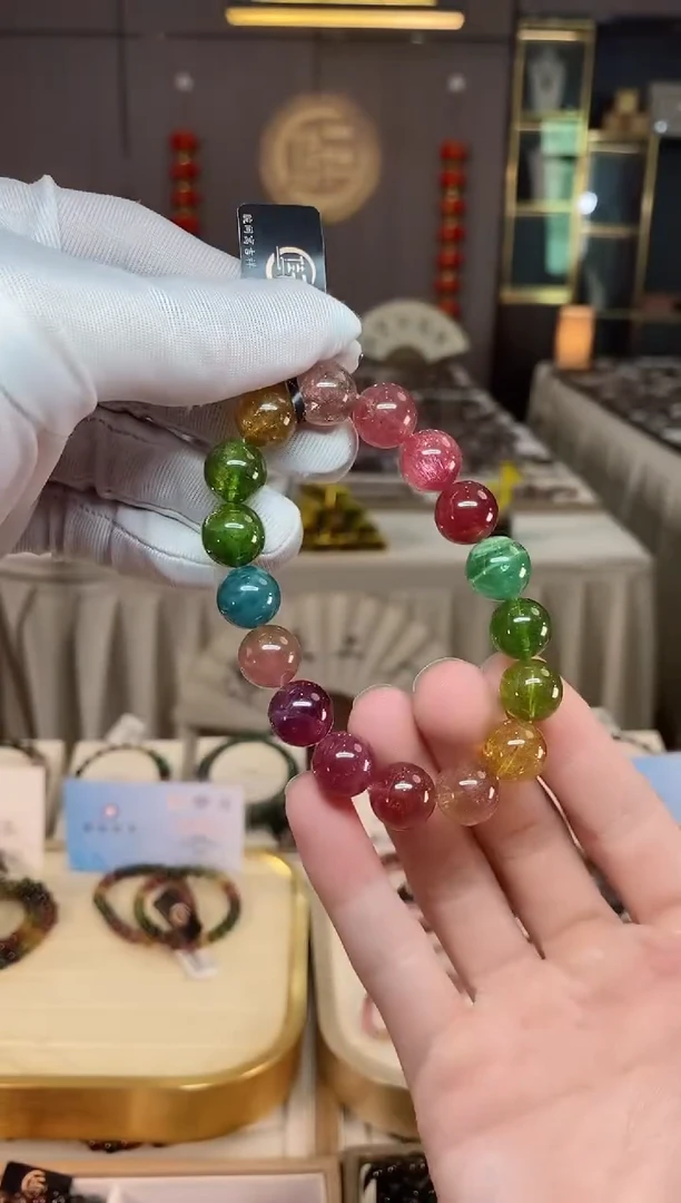 未镶嵌老矿碧玺彩虹单圈手串12mm+碧玺xion多样性发一条