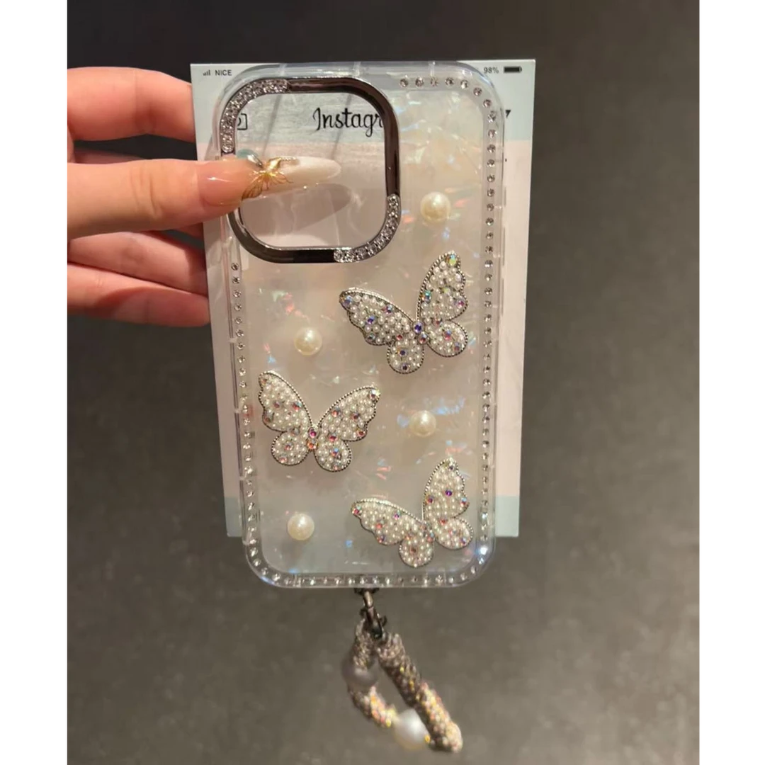 诚星泽仙女贝壳纹珍珠蝴蝶结适用苹果16PRO手机壳iPhone15/14新款