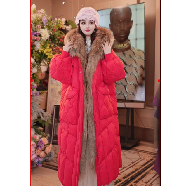 冬季时尚贵气宽松版保暖长款连帽大毛领女装厚羽绒服251P280