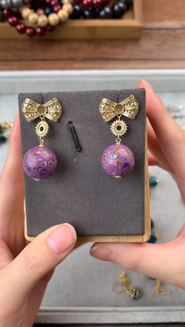 大漆彰髹漆珠耳饰（紫1.5）