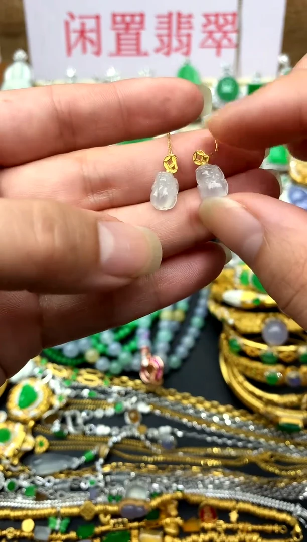 翡翠18K金镶嵌耳饰64-中国好珍宝