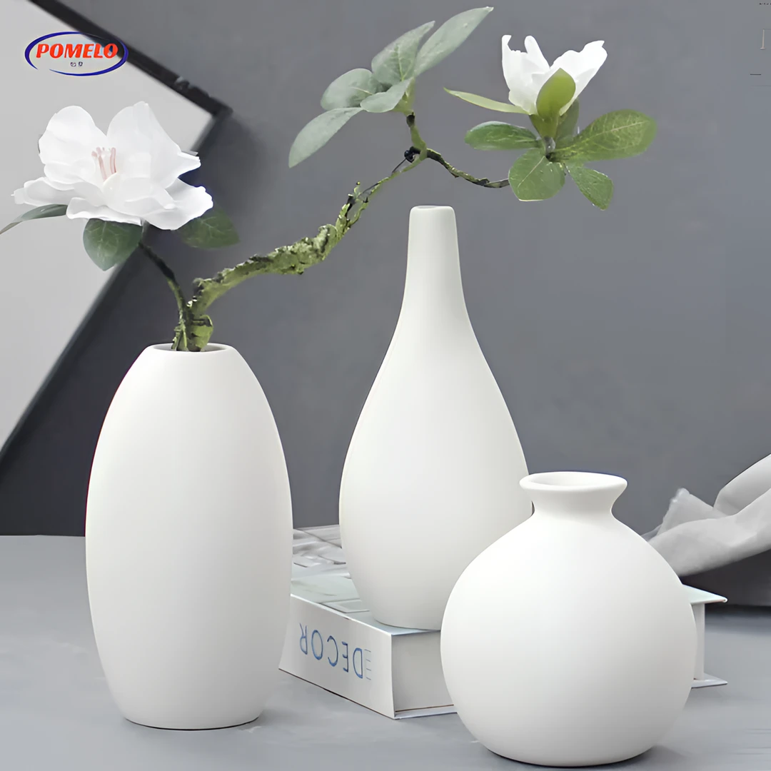 柚萝北欧ins陶瓷花瓶白色素瓶磨砂小花器简约家居客厅插花花瓶