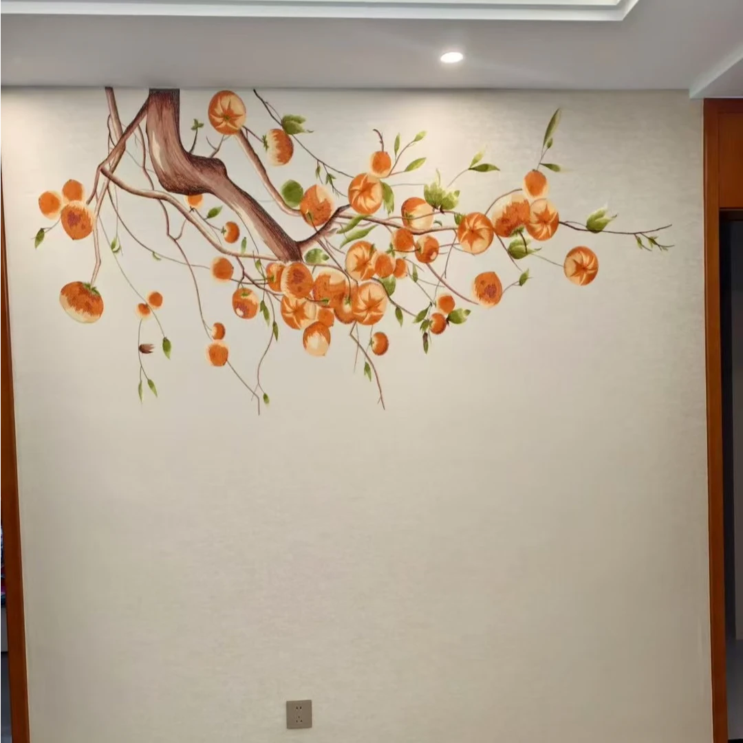 中式刺绣工艺背景墙柿柿如意花鸟系列尺寸定制