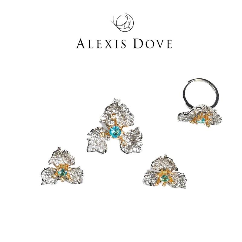 铜合金合成锆石耳饰  繁花似锦套装*