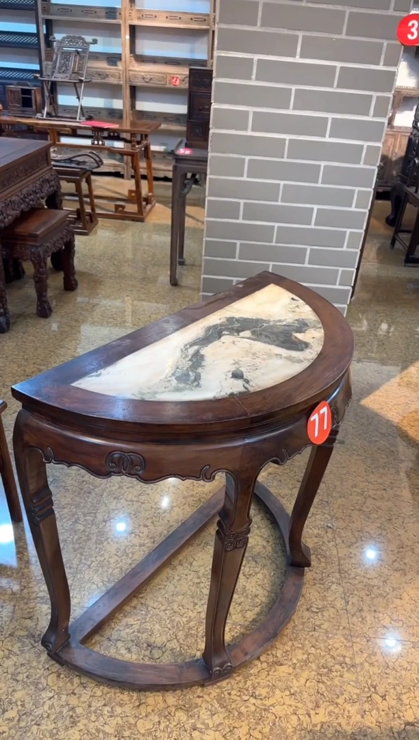 【闪购商品】木花梨木  云石  半圆桌