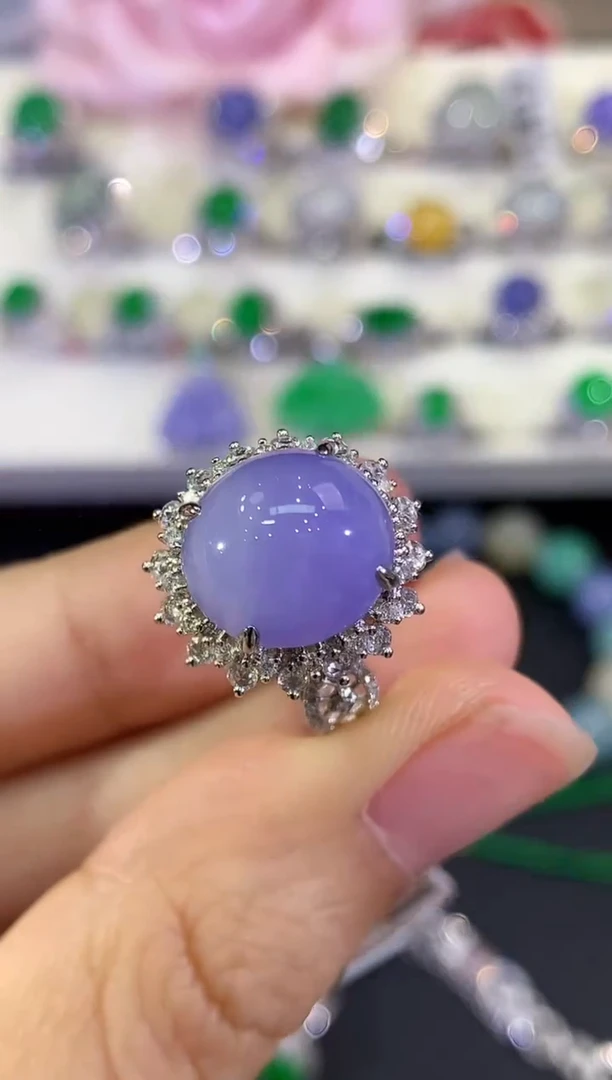 18K金镶嵌戒指翡翠C195 紫货有色差