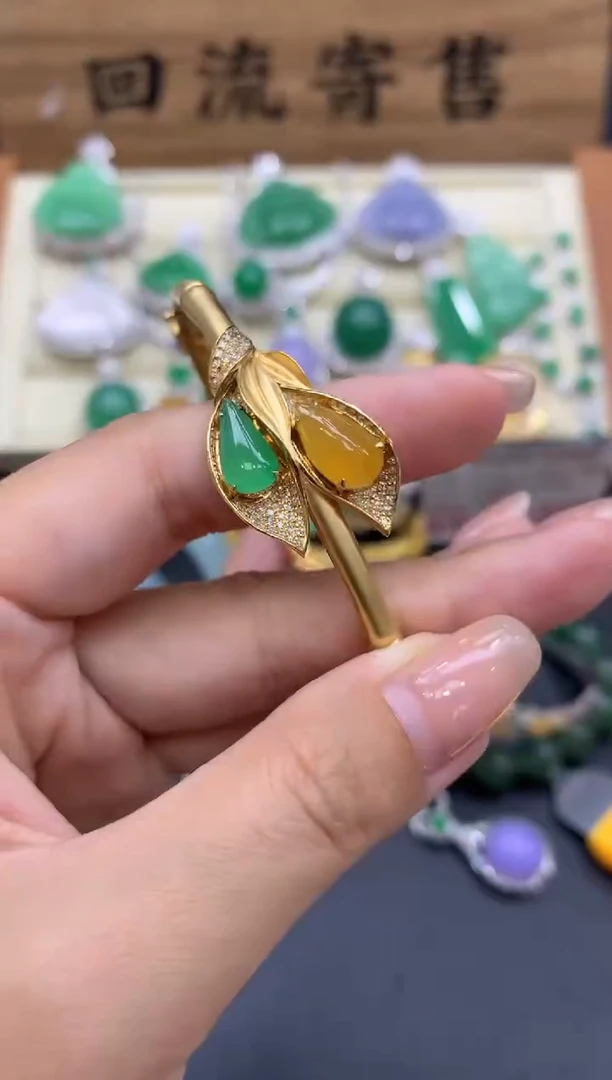 【闪购商品】翡翠手镯18K金镶嵌607-中国好珍宝