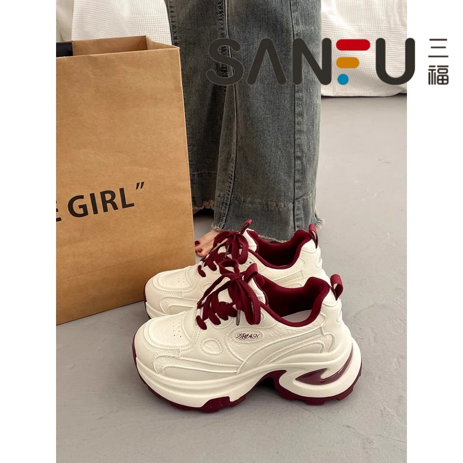三福爆款松糕厚底老爹鞋女小个子增高2025新款春秋百搭休闲运动鞋