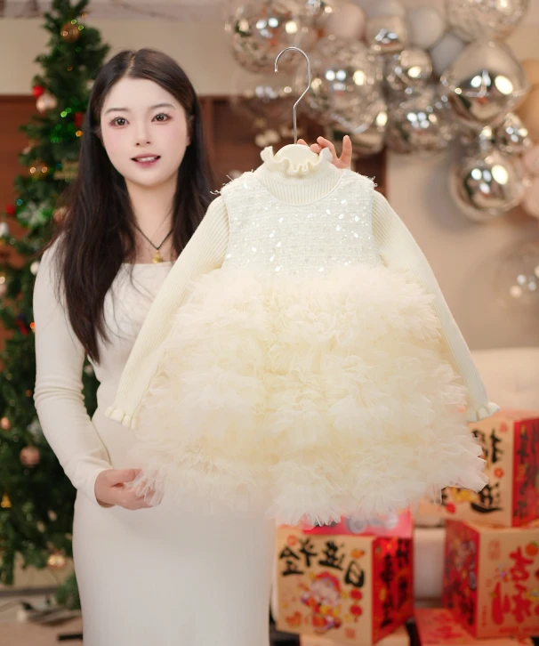 XYT508女宝宝保暖裙子加厚新年冬季礼服裙新款女童蛋糕裙冬连衣裙