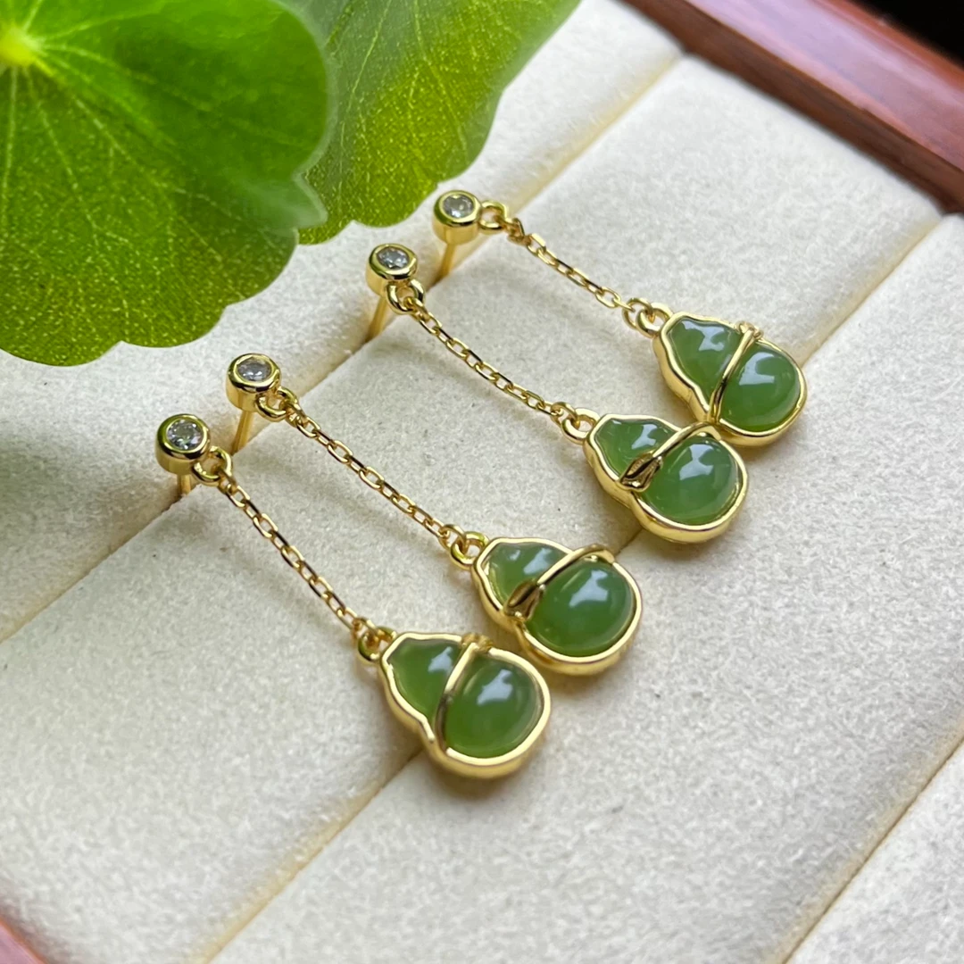 LGZ270天然和田玉碧玉设计款葫芦耳坠 尺寸9mm*7mm 多样性发其一