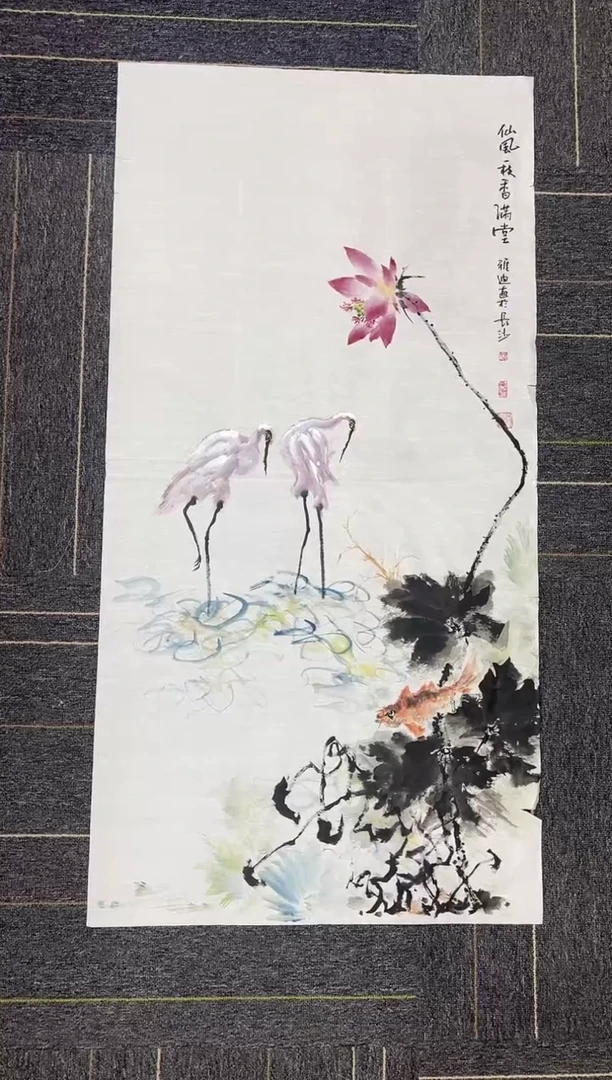 国画国画国画鉴赏手绘实稿-荷花-50*100