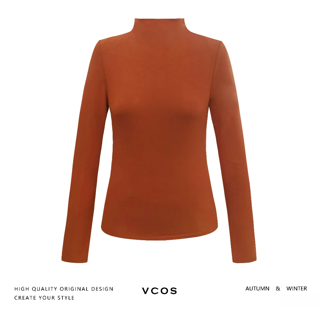 VCOS高领暖柔弹力双面磨毛百搭舒适打底衫
