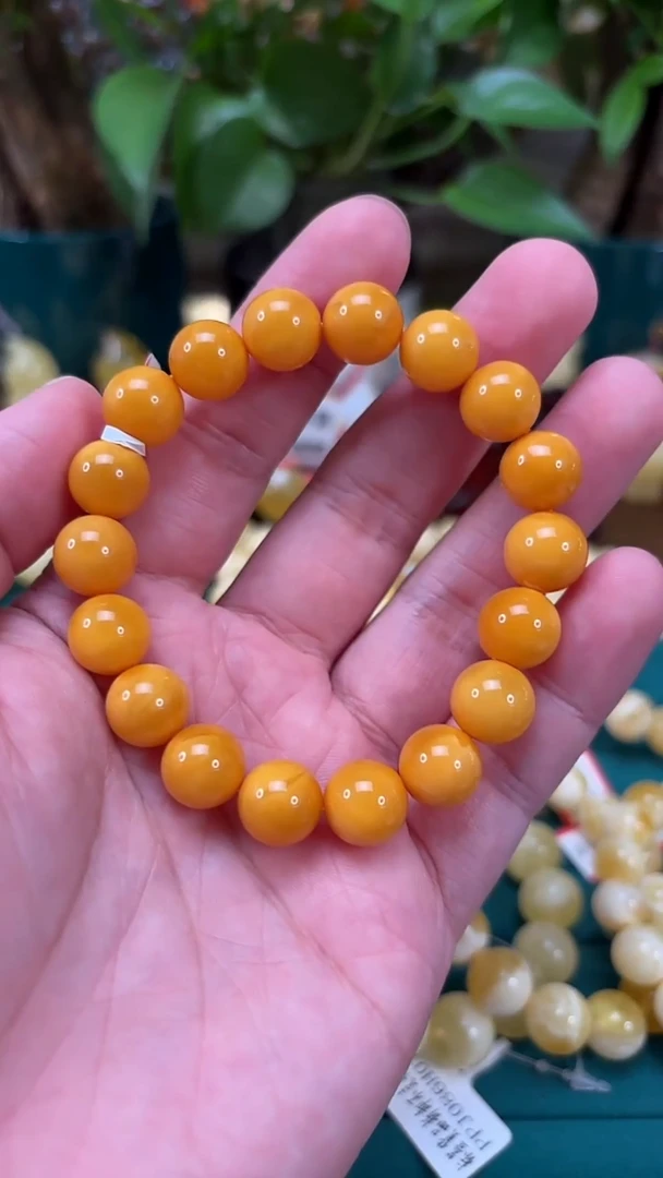 手链蜜蜡未镶嵌H49 俄白蜡氧化手串 14.31克 11+mm