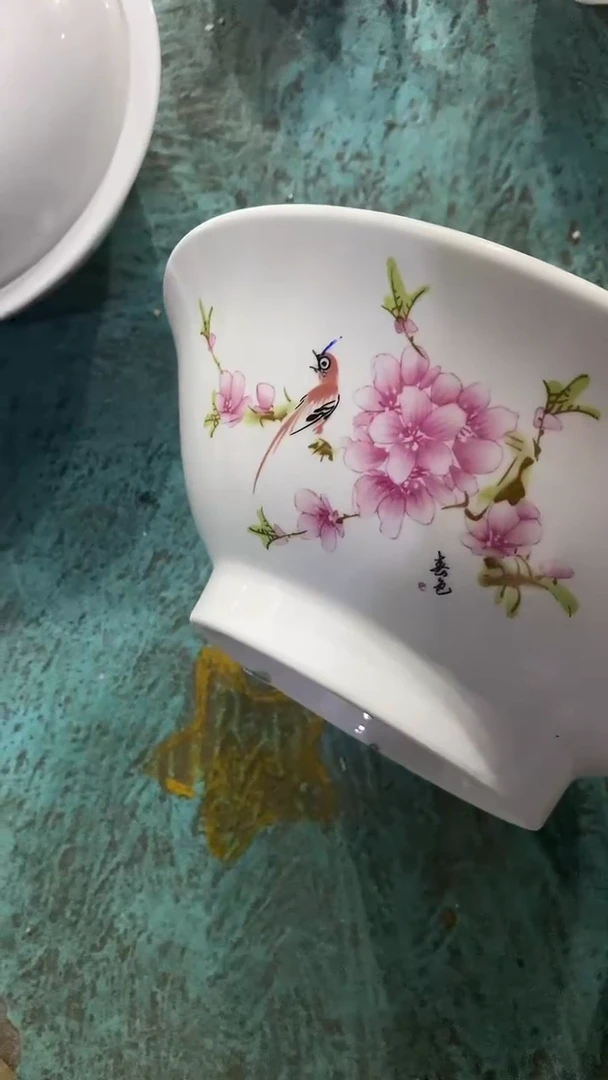 摆件水点桃花10寸斗笠大碗