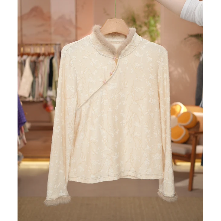 《 碧玉亭-打底衫》2025年立领国风简约提花加绒保暖设计感小众新