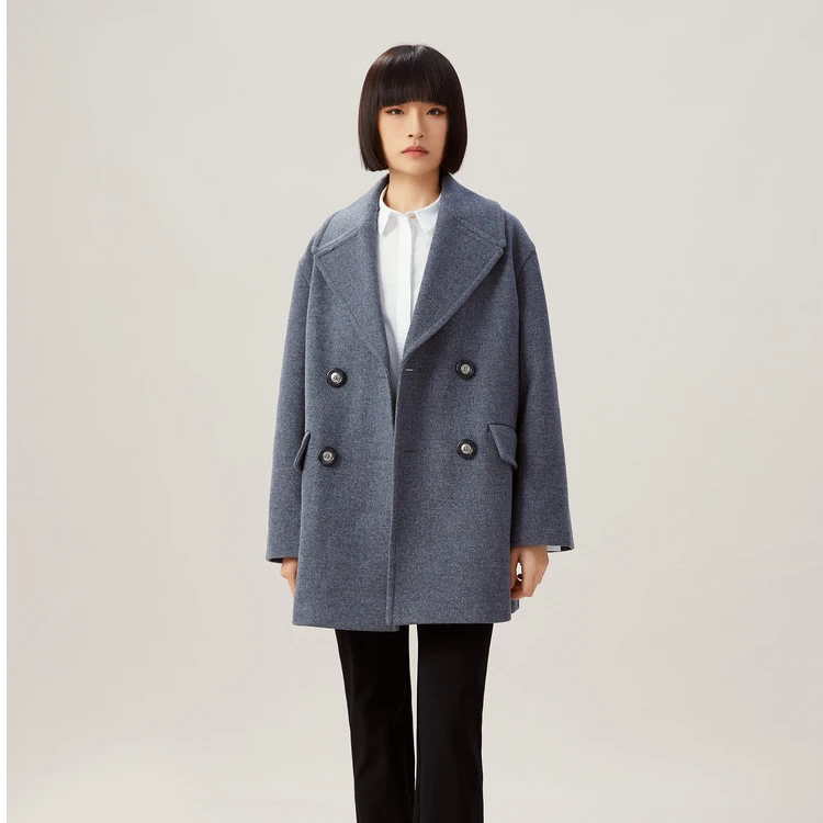 GIRDEAR/哥弟秋冬新款时尚大翻领廓形中长款呢子大衣外套 1400658