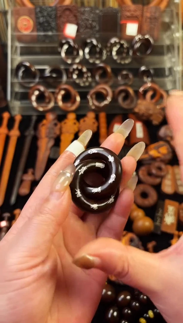 雷枣木玉化  双面镶银五雷五路乾坤圈 2.0