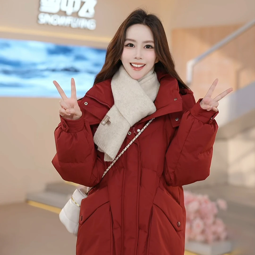 【雪乡出游】雪中飞新款羽绒服红色冬季中长款加厚GQX301420248F