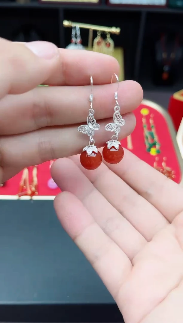 【闪购商品】南红玛瑙耳饰银S925镶嵌417000
