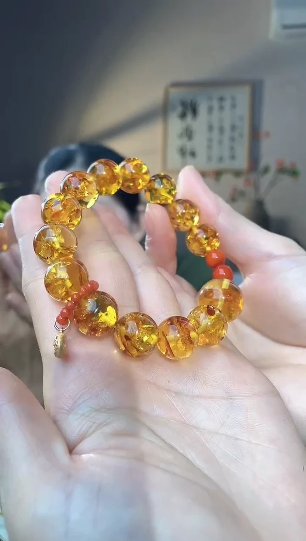 裸石琥珀未镶嵌17+14+ 花珀圆珠手串设计款