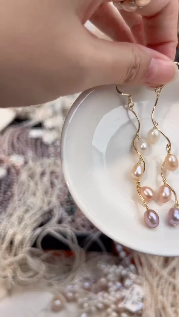 未镶嵌福利淡水珍珠珍珠糖果色耳钩