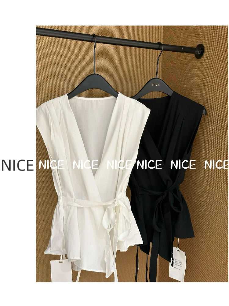 NICE【V领系带】夏季气质无袖显瘦上衣