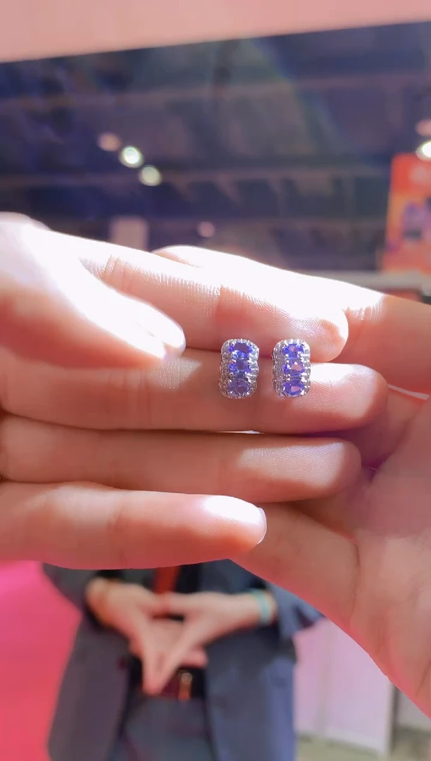 耳饰银S925镶嵌坦桑石耳饰