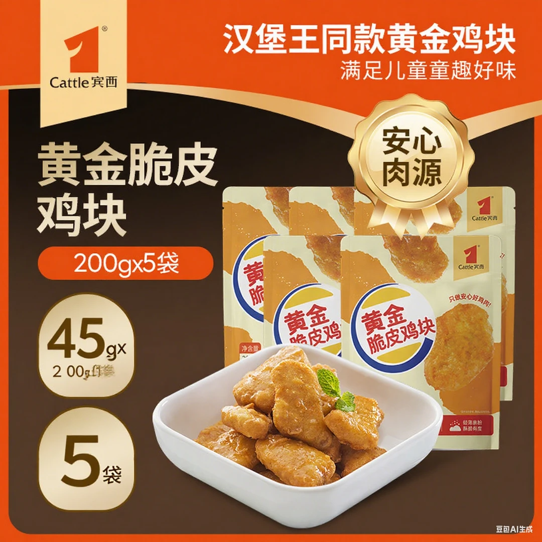 【官方正品】宾西黄金脆皮鸡块200g/袋*5袋顺丰包邮新品上市