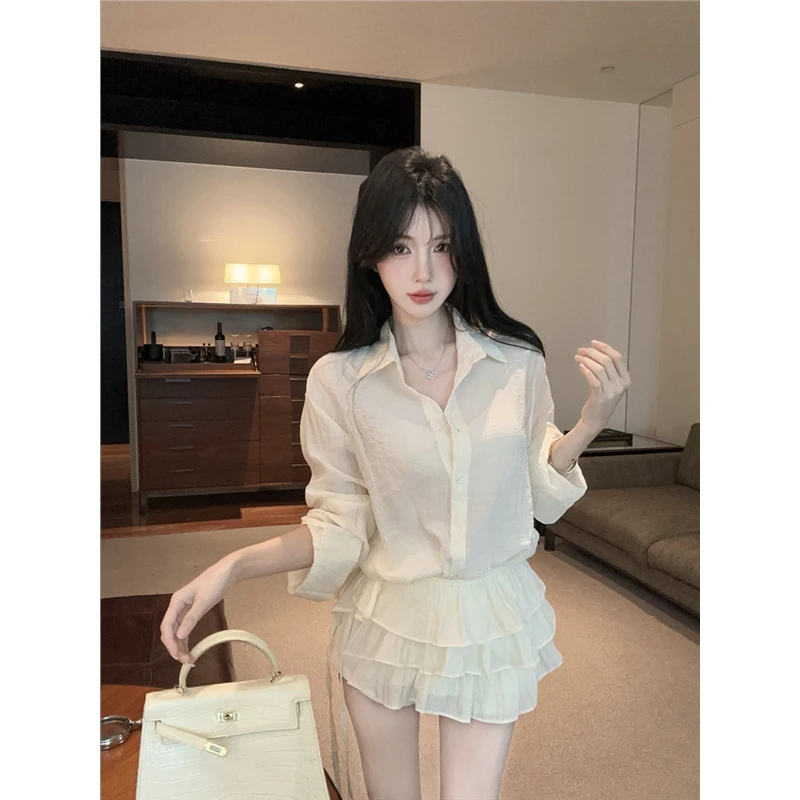 polo领防晒衬衫女设计感小众秋季独特绝美巨好看上衣长袖衬衣套装