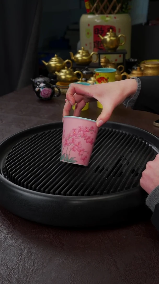 【闪购商品】杯【宜景窑桃夭粉】手绘蝴蝶兰可乐杯