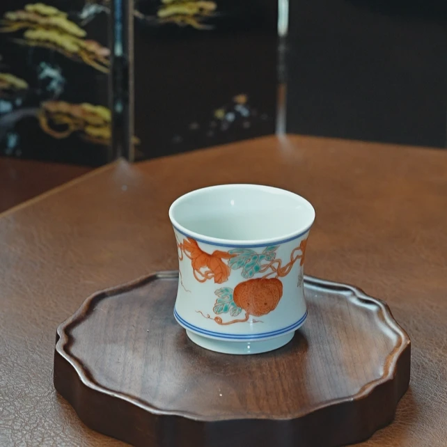 江广景德镇红绿彩瓜瓞连绵马蹄杯