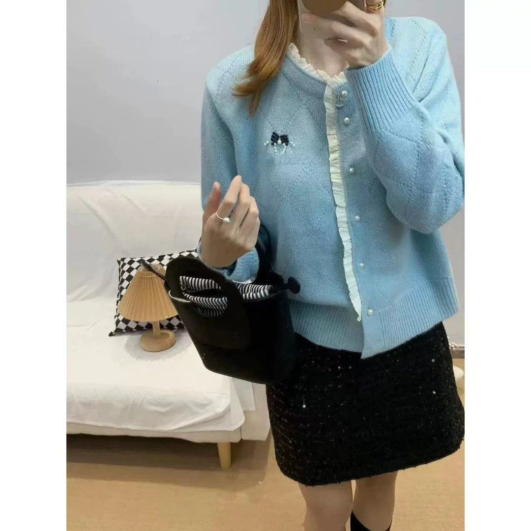 新款简约百搭潮流针织上衣蓝色88119