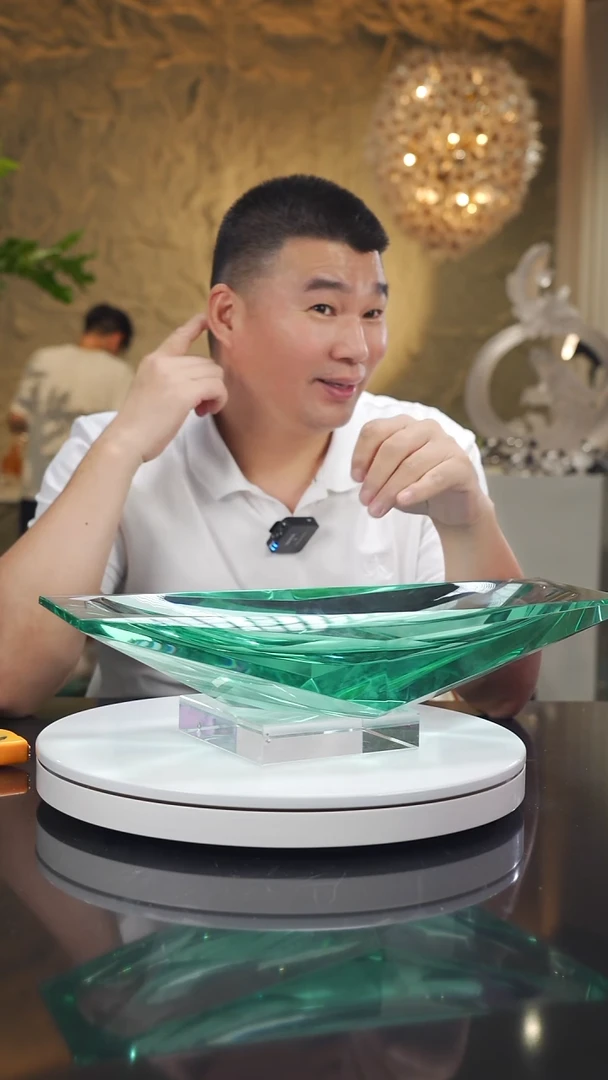 琉璃手工艺品福利湖水绿切面果盘