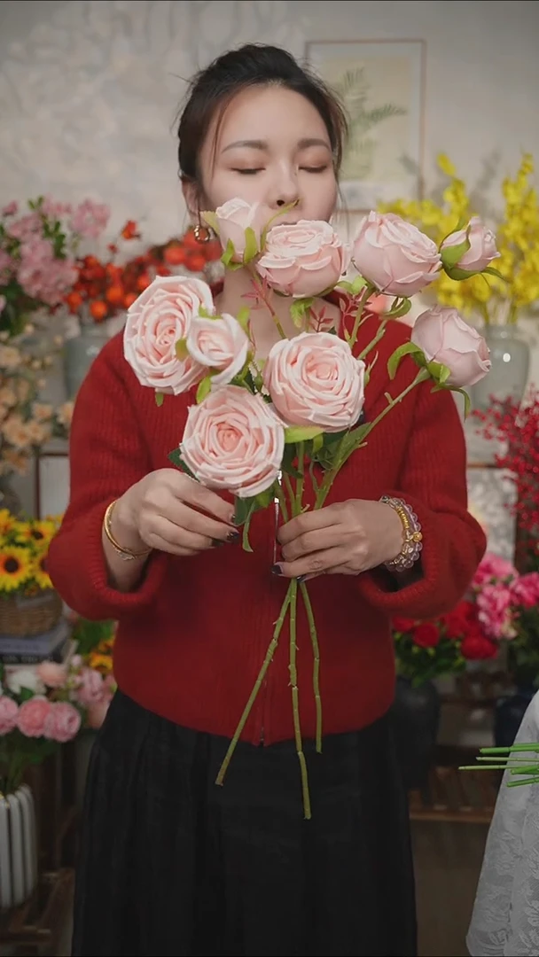 3支-粉色奥斯汀玫瑰绢布仿真花