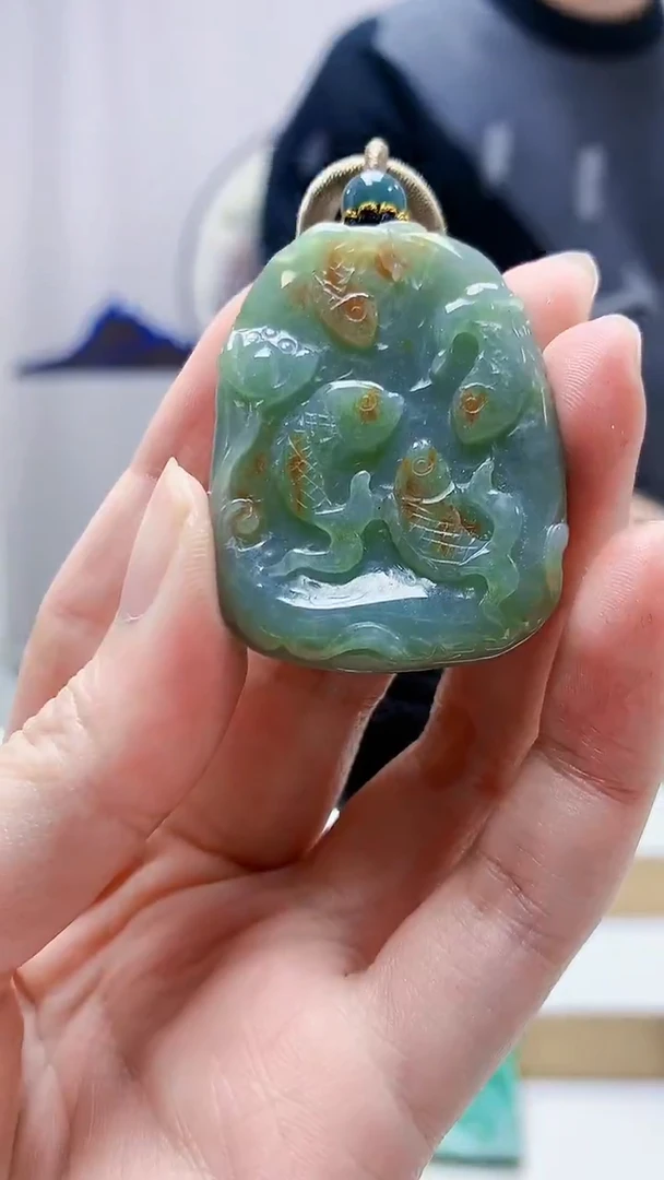 未镶嵌定制翡翠4917zm-毛货挂件91荷叶鱼