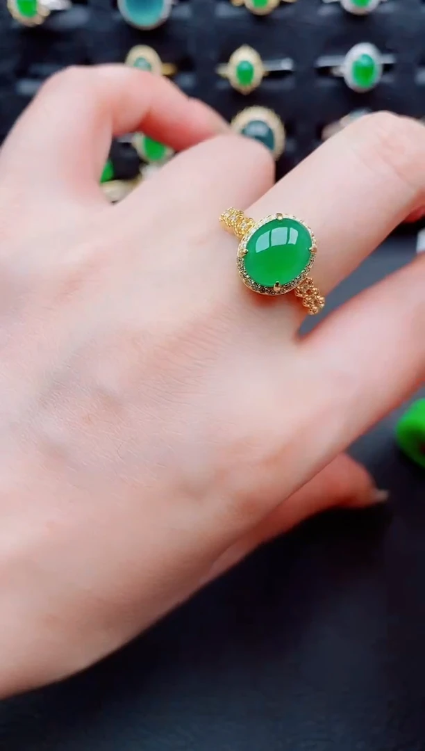 翡翠戒指银S925镶嵌天然a货翡翠88