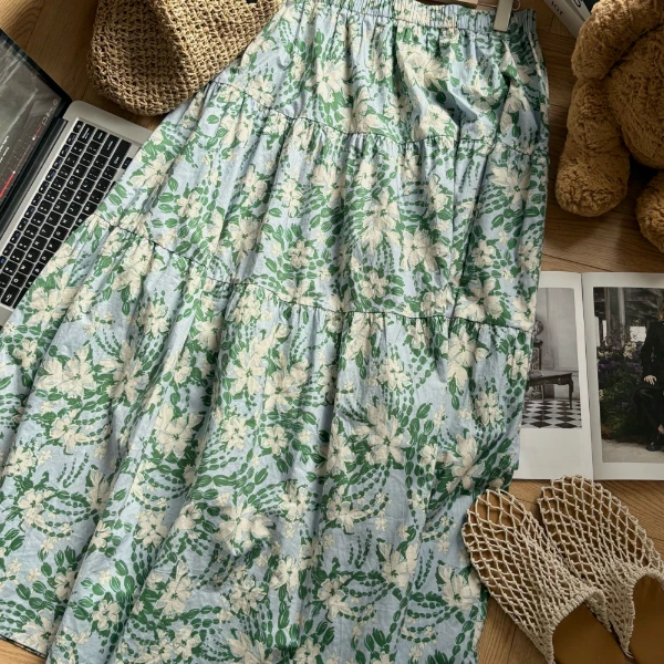 【瘦瘦】夏日花园-大码夏季全棉松紧腰碎花百搭显瘦半身长裙S01684