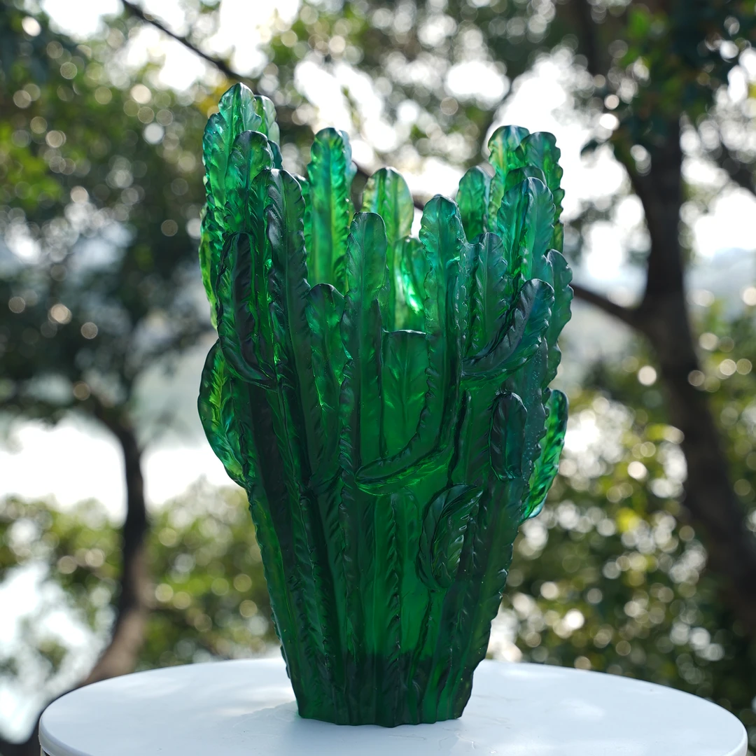 仓一艺术空间紫色【仙人掌花器】琉璃美式意式极简玄关艺术花器摆件