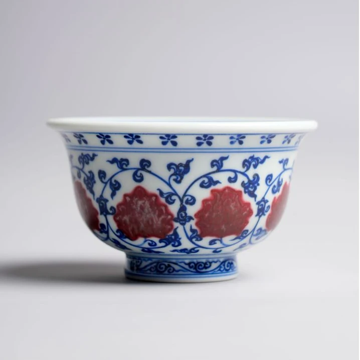 【景德詺兮】兮】节庵怀古·釉里红永乐压手杯·双狮MX3041