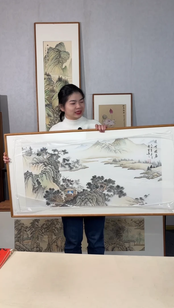 国画手绘*溪畔雅居*62*122cm带框发货