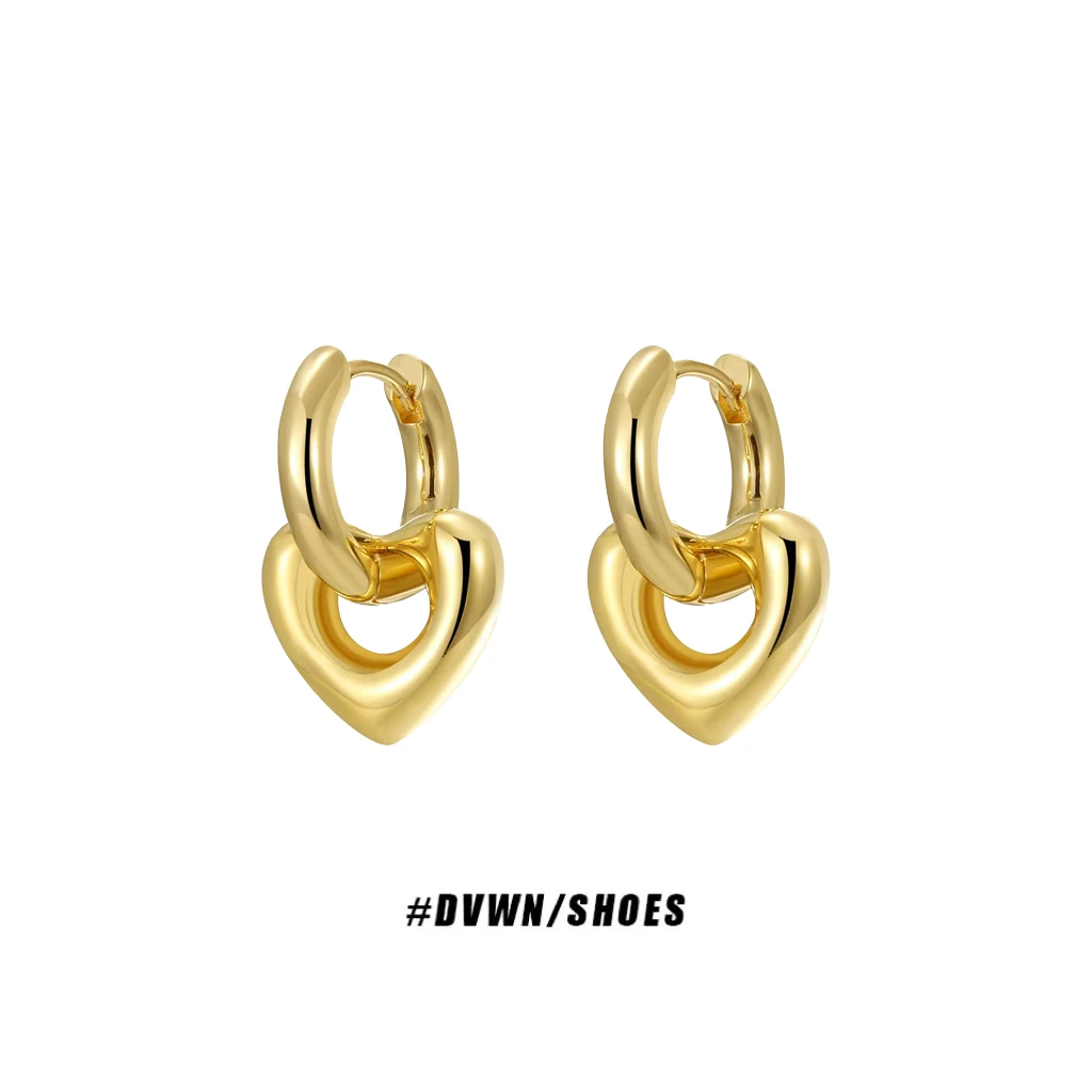 铜合金耳饰 【爱心系列】爱心吊坠耳钉小众冷淡风金色ins合金耳环