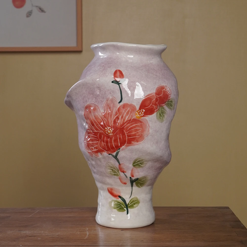 『131』3710-花瓶雕刻的芙蓉花(口10cm×14cm，高30cm）