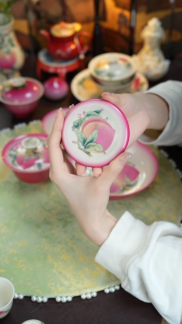 景德镇手工手绘雅圣粉彩盖置
