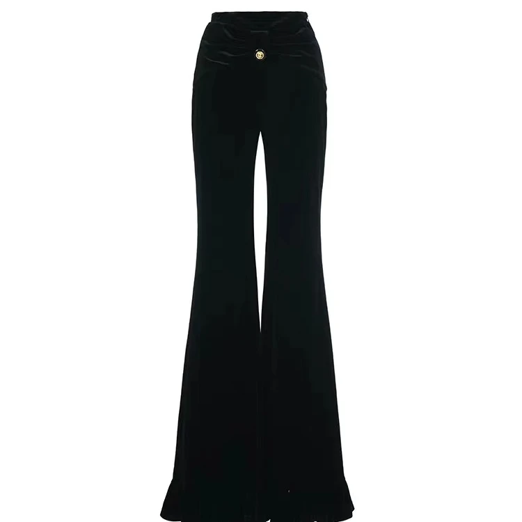 LeFame/拉飞姆LeFame/拉飞姆24秋蝴蝶结丝绒喇叭长裤FF24Q31SP175