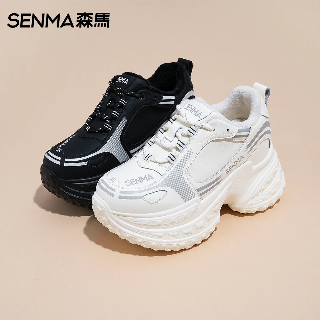 SENMA/森马冬季新休闲加绒老爹鞋【厚底增高9公分】百搭舒适显脚小