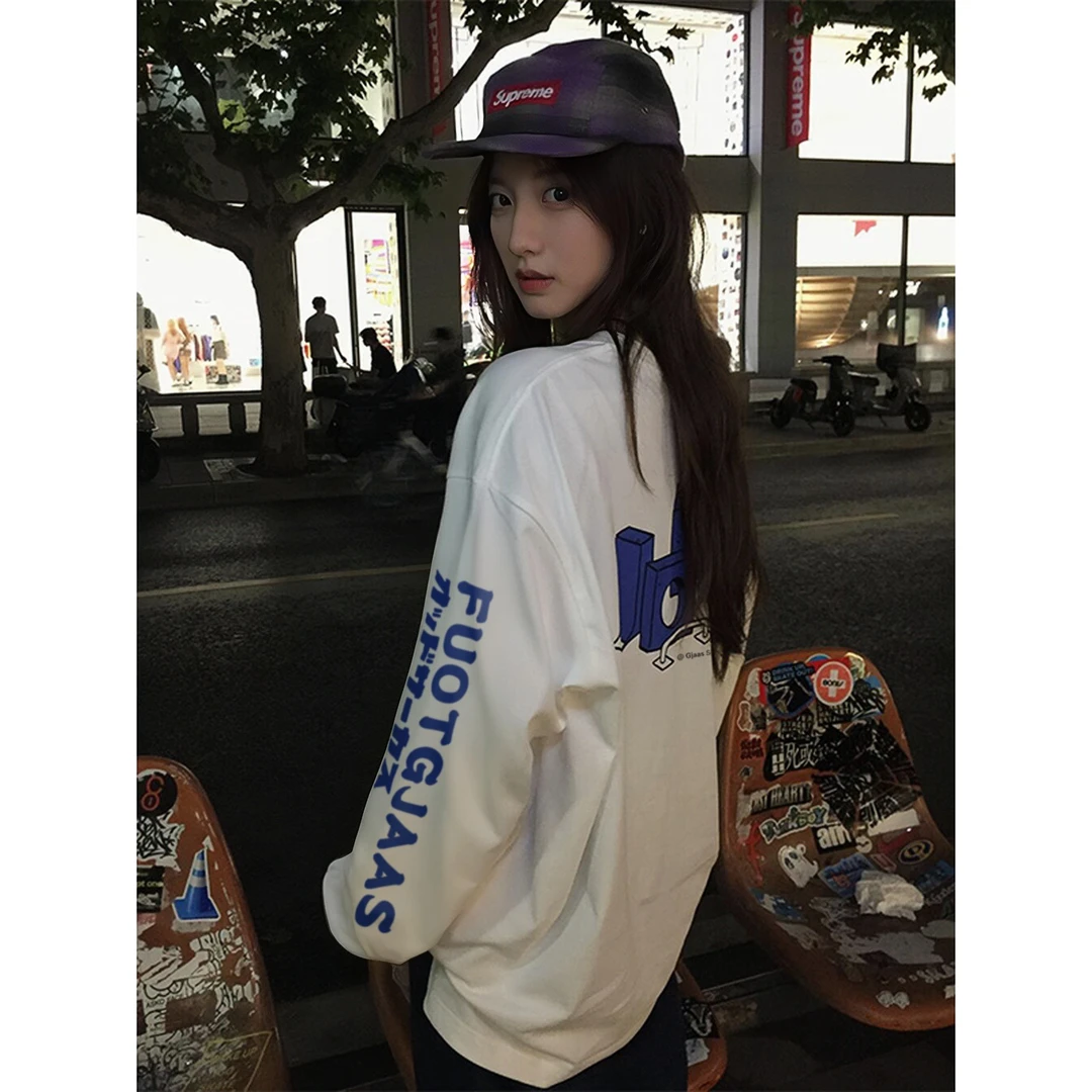 美式潮牌纯棉圆领长袖卫衣秋冬百搭慵懒小众炸街高级感女装