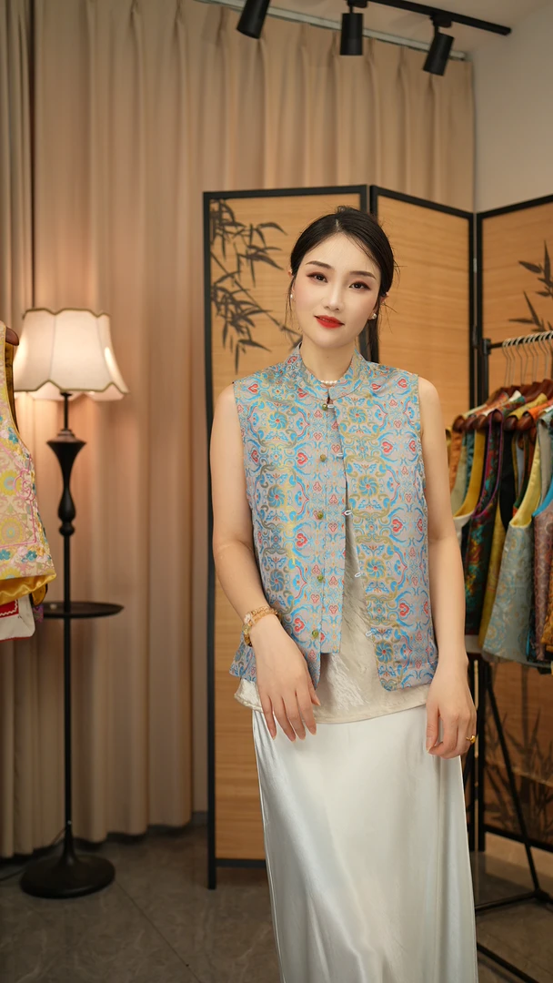 CHUNTIAN/李李【扶摇】新中式宋锦提花双面双穿时尚马甲